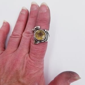 Vintage sterling silver citrine gemstone modernist wrap statement ring 925